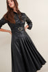 LACE Γυναικείο Midi Φόρεμα Faux Leather Μακρύ Μανίκι Μαύρο Με Ζώνη
